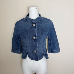 Current/Elliott Denim Jacket Fitted Cropped 3/4 Sleeve Size XS